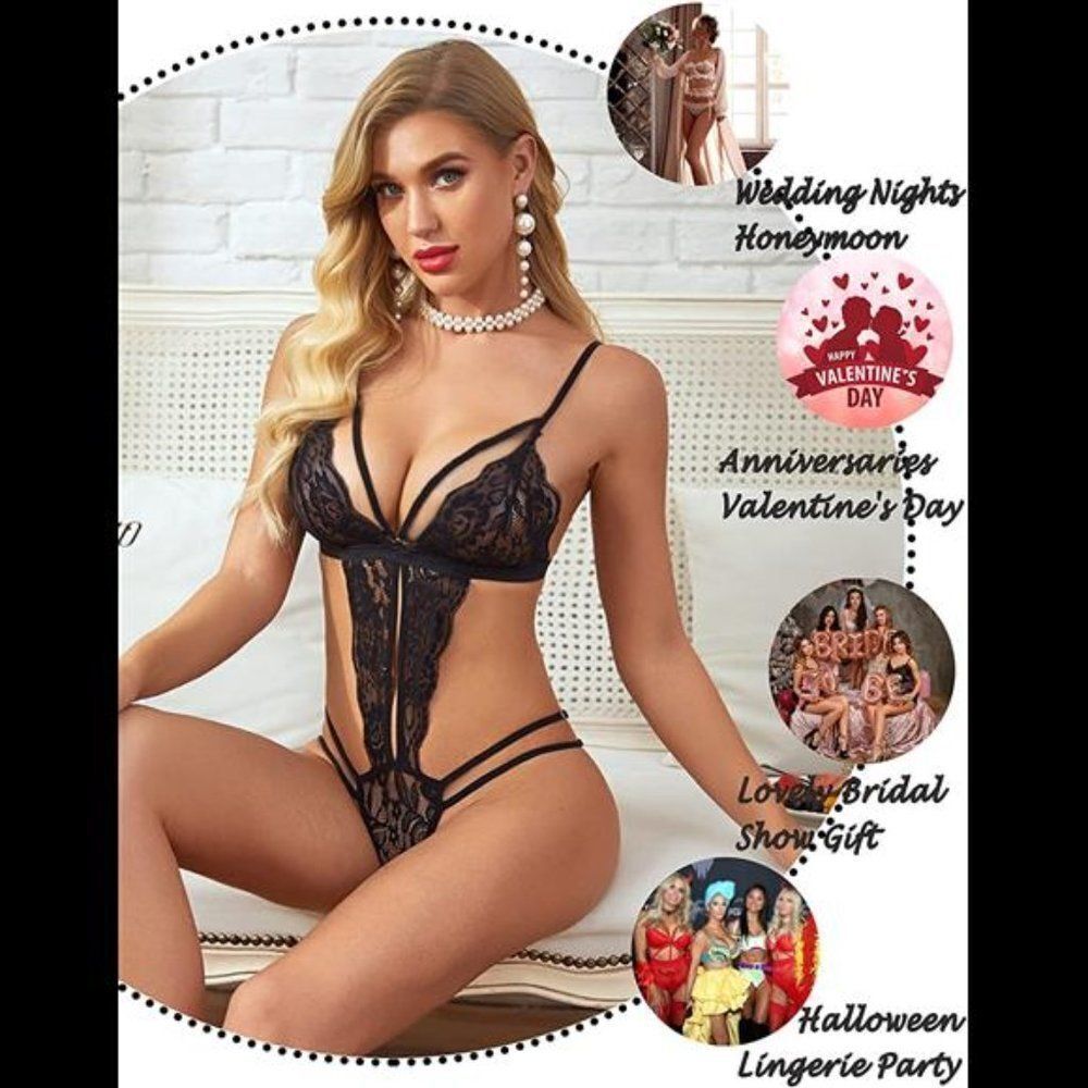 One Piece Lingerie Deep V Lace Bodysuit